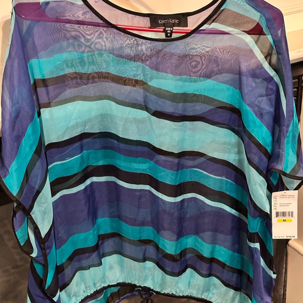 Karen Kane Striped Teal & Blue Sheer Tunic